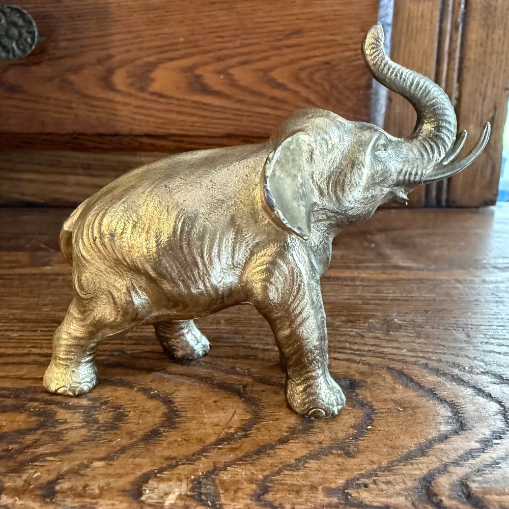 Vintage Solid Brass Elephant Figurine Trunk Up Good Luck Statue Decor 4 Inch